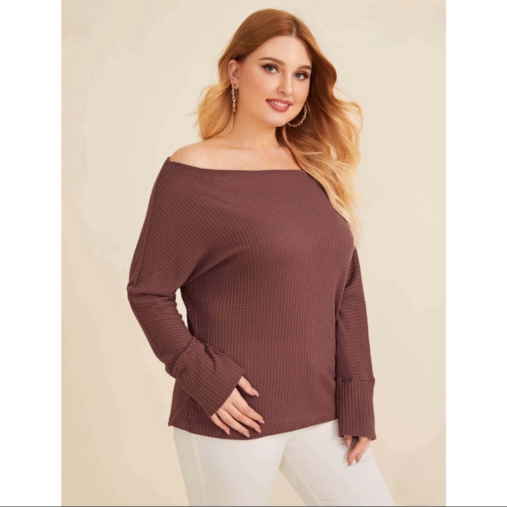 NEW PLUS Mauve Boat Neck Waffle Sweater - Picture 2 of 7